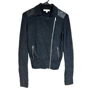 Banana Republic Moto Sweater Jacket Womens Charcoal Gray Wool Blend Size S